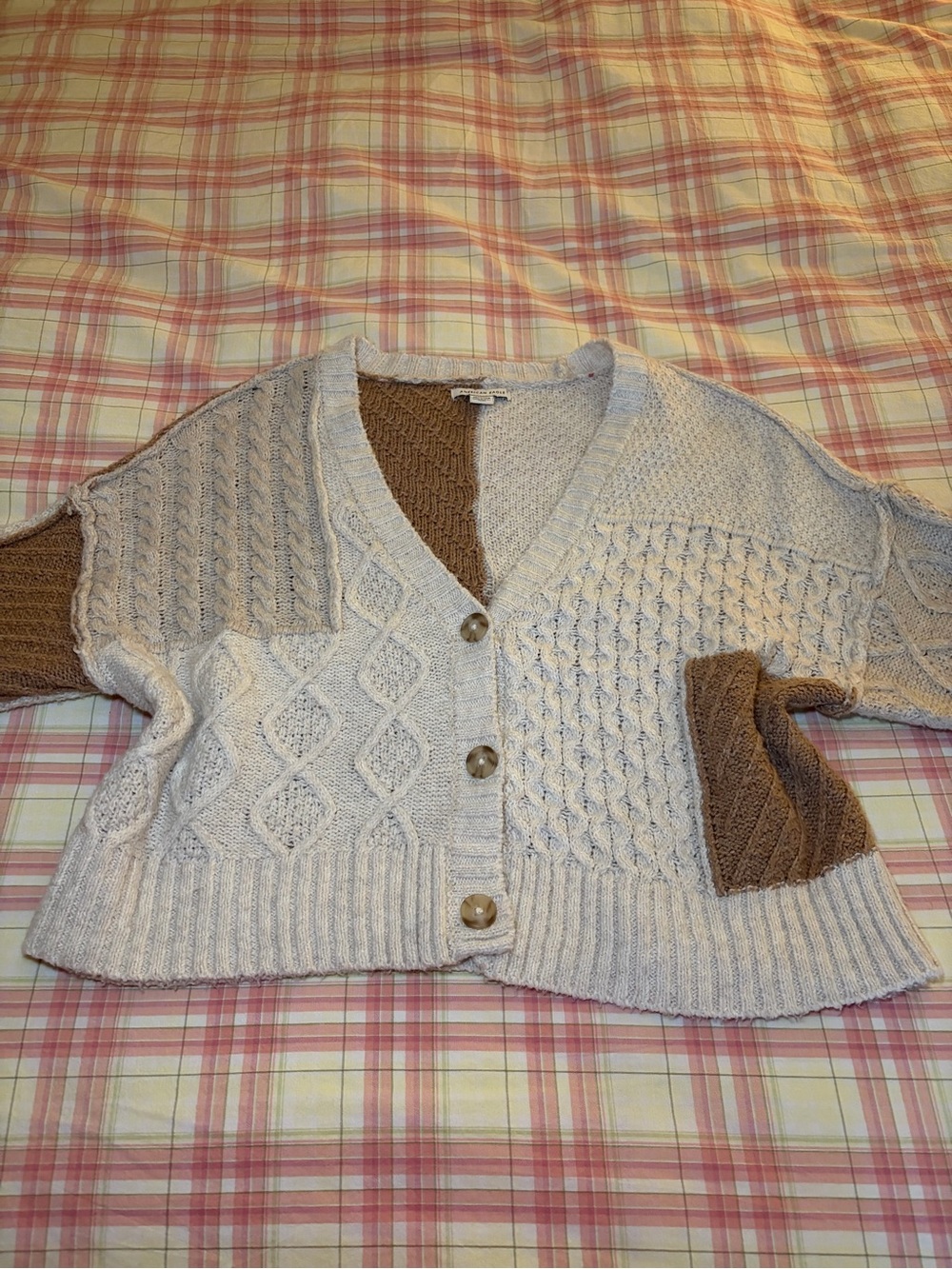 American Eagle Cream and Brown Cardigan
